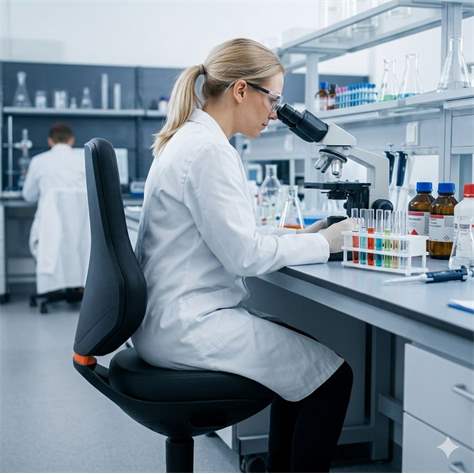 Pracovná stolička pre laboratóriá a dielne TEXON LABORATORY, s oporou pre nohy a kolieskami STOP & GO - BIMOS - obrázok9