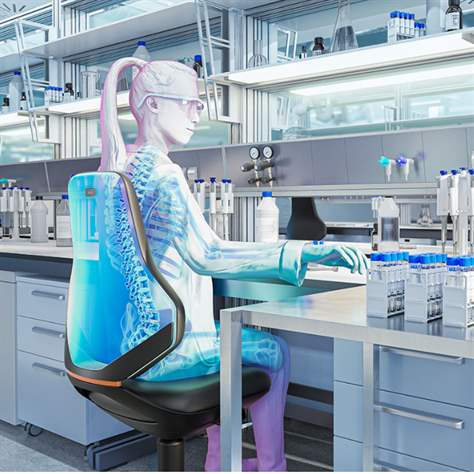 Pracovná stolička pre laboratóriá a dielne TEXON LABORATORY, s oporou pre nohy a kolieskami STOP & GO - BIMOS - obrázok10