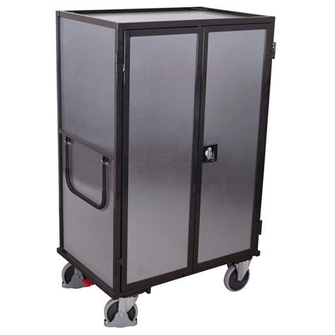 Wózek skrzyniowy VARIOfit z drzwiami i półkami, ścianki pełne, pięć półek, 1245 x 785 mm, nośność 500 kg, kolor antracyt RAL7016 /płyta szara - Cordes