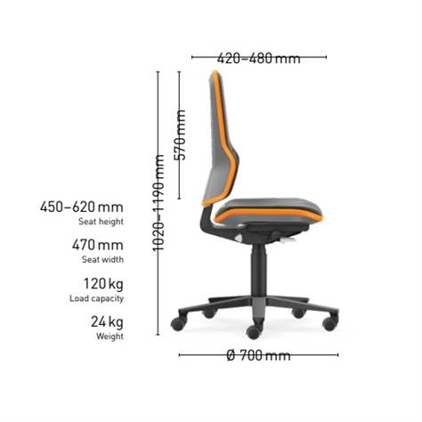 Antistatischer Arbeitsstuhl ESD NEON, Skintec-Bezug, schwarz/orange - BIMOS - Bild6