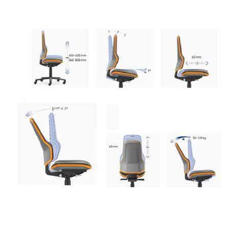 Antistatischer Arbeitsstuhl ESD NEON mit Bodengleitern und Fußstütze, Skintec-Bezug, schwarz/orange - BIMOS - Bild3