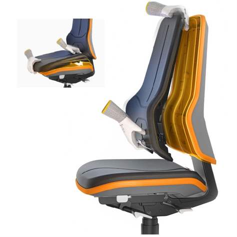 Antistatischer Arbeitsstuhl ESD NEON mit Bodengleitern und Fußstütze, Skintec-Bezug, schwarz/orange - BIMOS - Bild4