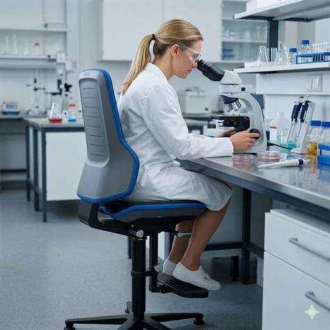 Pracovná stolička pre laboratóriá a dielne NEON LABORATORY, čierna/modrá - BIMOS - obrázok10