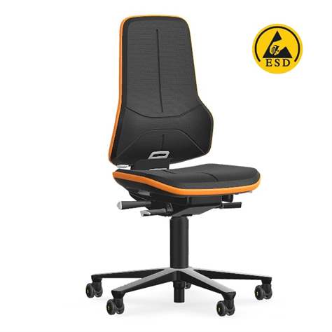 Antistatischer Arbeitsstuhl ESD NEON, Skintec-Bezug, schwarz/orange - BIMOS