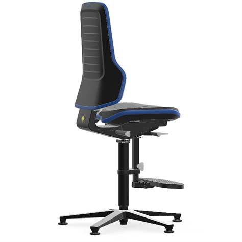 Antistatischer Arbeitsstuhl ESD NEON mit Bodengleitern und Fußstütze, Skintec-Bezug, schwarz/blau - BIMOS - Bild2