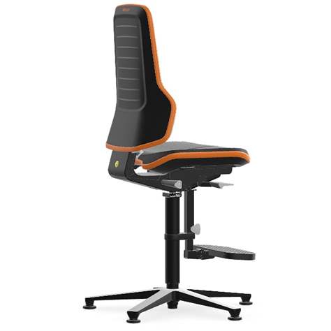 Antistatischer Arbeitsstuhl ESD NEON mit Bodengleitern und Fußstütze, Skintec-Bezug, schwarz/orange - BIMOS - Bild2