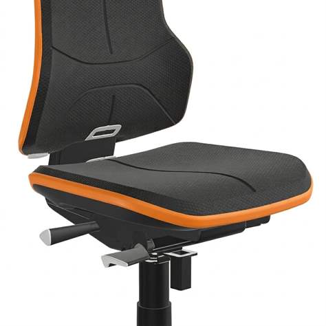 Antistatischer Arbeitsstuhl ESD NEON mit Bodengleitern und Fußstütze, Skintec-Bezug, schwarz/orange - BIMOS - Bild7
