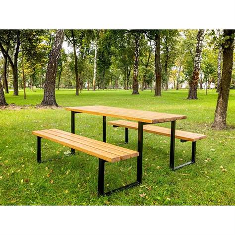 Sestava stolu a lavic Atlanta, černá ocelová konstrukce, dřevo odstín teak, 1700x1700 mm - obrázek2
