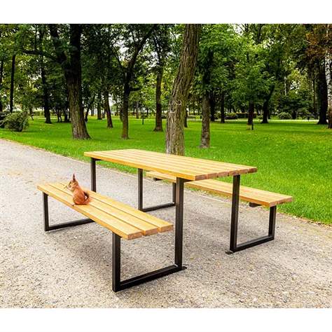 Sestava stolu a lavic Atlanta, černá ocelová konstrukce, dřevo odstín teak, 1700x1700 mm - obrázek3