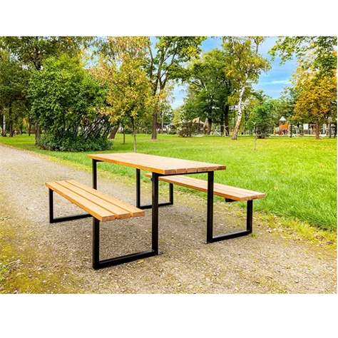Sestava stolu a lavic Atlanta, černá ocelová konstrukce, dřevo odstín teak, 1700x1700 mm - obrázek4