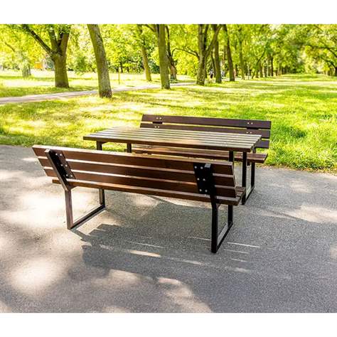 Sestava stolu a lavic Oslo, černá ocelová konstrukce, dřevo odstín palisandr, 1700x2100 mm - obrázek4
