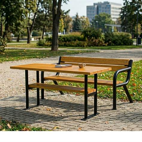 Stůl Boston, ocelová trubková konstrukce, dřevo odstín teak, 1700x650 mm - obrázek3