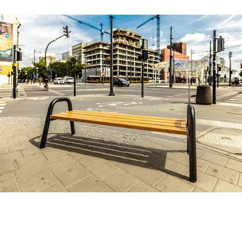 Parková lavice Porto, bez opěradla, ocelová trubková konstrukce, dřevo odstín teak, délka 1,86 m - obrázek4