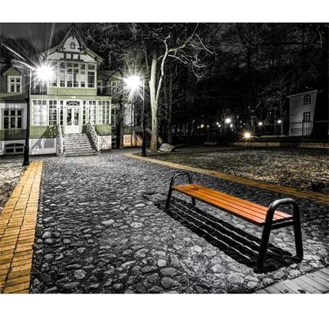 Parková lavice Porto, bez opěradla, ocelová trubková konstrukce, dřevo odstín mahagon, délka 1,86 m - obrázek2