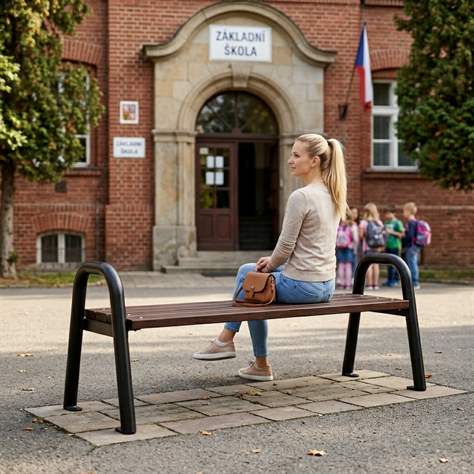 Parková lavice Porto, bez opěradla, ocelová trubková konstrukce, dřevo odstín palisandr, délka 1,86 m - obrázek2