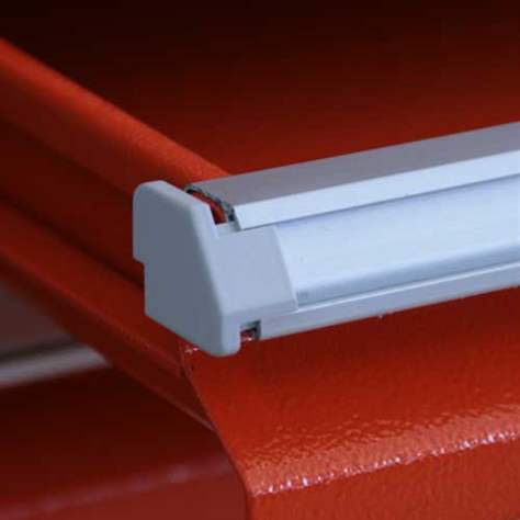 Werkstatt-Tisch TECHNO, Dreiermodul Breite 2000 mm, 6 Schubladen, Schrank, Farbe anthrazit RAL7016/orange RAL2004. - Malow - Bild5