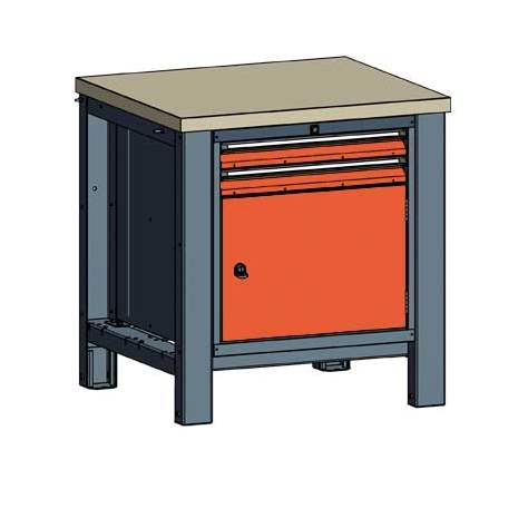 Werkstatt-Tisch TECHNO, Einzelmodul Breite 800 mm, 2 Schubladen, Schrank, Farbe anthrazit RAL7016/orange RAL2004. - Malow - Bild8