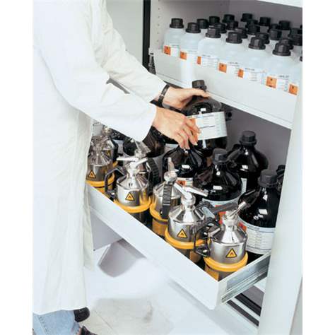 Bezpečnostní skříň pro hořlaviny/kyseliny/louhy, 1968x1200x615 mm, 6 zásuvek, 6 vysuvných polic s vanou, barva šedá - asecos GmbH - obrázek5