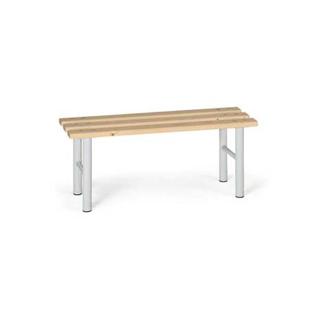 Garderobenbank, Sitzfläche aus Fichtenholzlatten, Stahlkonstruktion grau, Länge 1,0 m