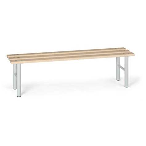 Garderobenbank, Sitzfläche aus Fichtenholzlatten, Stahlkonstruktion grau, Länge 1,5 m