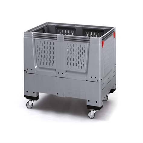 BigBox klappbar aus Polyethylen, mit Lüftungsschlitzen, 1200 x 800 x 1000 mm, mit Rädern