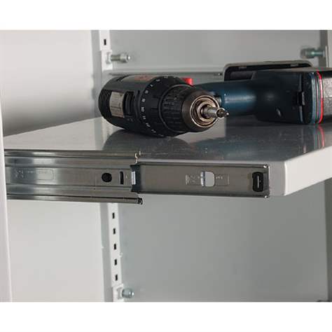 Poliță extractibilă, pas ajustare pe înaltime de 25 mm, l.x adân.: 1000 x 370 x 28 mm, gri RAL7035 - Malow