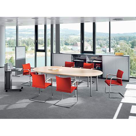 Besprechungstisch, runde Tischbeine, matt, Farbe Ahorn, B x T: 1400 x 700 mm - Nowy Styl Group - Bild2