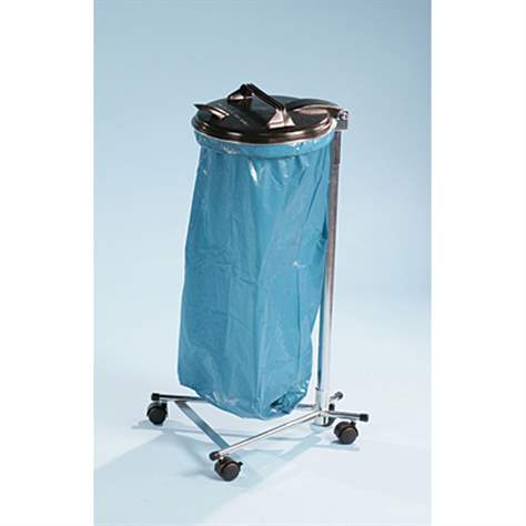 Müllsackständer für 1x120 l Säcke, Fahrgestell, verzinkt, Kunststoffdeckel Schwarz