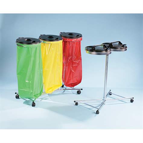 Müllsackständer für 3x120 l Säcke, Fahrgestell, verzinkt, Kunststoffdeckel Schwarz