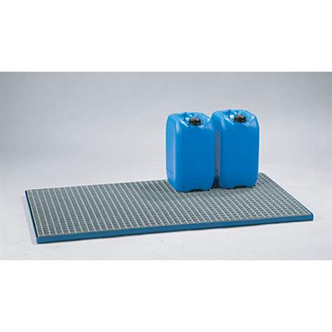 Auffang-Stahlboden lackiert, mit Gitterrost 1450 x 750 x 35 mm, Farbe blau