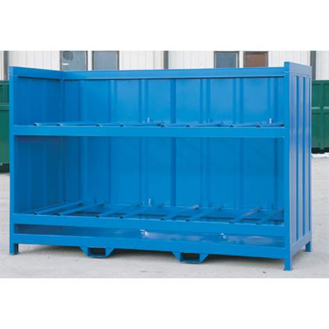 Fassregal mit Auffangwanne, offen, für liegende Fässer, H x B x T: 1900x2900x1200 mm.
