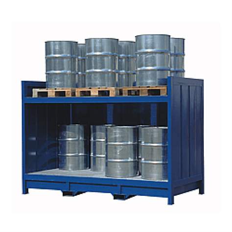 Fassregal mit Auffangwanne, offen, für stehende Fässer, H x B x T: 2000x2900x1400 mm.