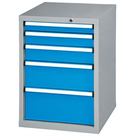 Dílenská skříňka KOMBI, 5 x zásuvka, v x š x h: 840 x 578 x 630 mm, barva šedá RAL7035/modrá RAL5012 - Polak CZ, s.r.o. - obrázek2