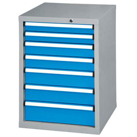 Zásuvková dílenská skříňka, 7 x zásuvka, v x š x h: 840 x 578 x 630 mm, barva šedá RAL7035/modrá RAL5012 - Polak CZ, s.r.o. - obrázek2