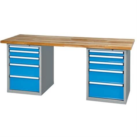 Banc de atelier KOMBI, lxLxH: 2000x800x880, 2 module dulap atașabile sub banc, 2 sertare, gri RAL7035 - Polak CZ, s.r.o. - imagine3