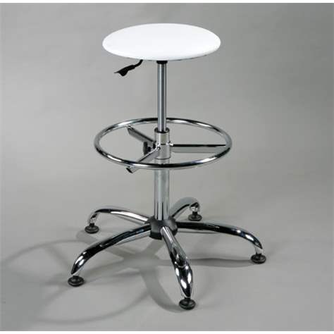 Labor-Arbeitshocker GOLIAT, hoch, mit Fußring, Kunstleder weiß. - Nowy Styl Group