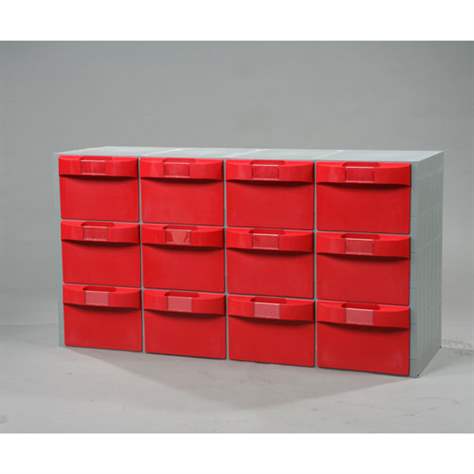 Kunststoff-Magazin VariBox, 1000 x 533 x 355 mm, 12 Schubladen in roter Farbe