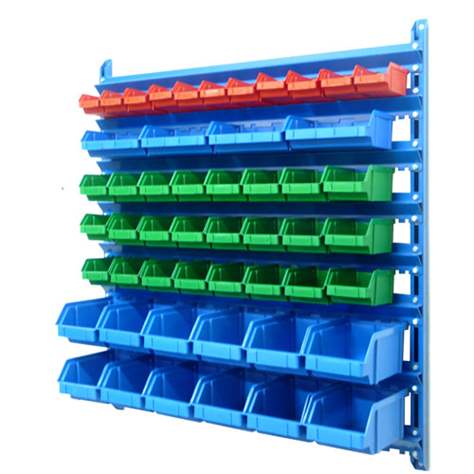 Wandregal inkl. Sichtlagerboxen TechBox, blaue Konstruktion, B x H: 935x1000 mm, Anzahl Boxen: 51 Stk.