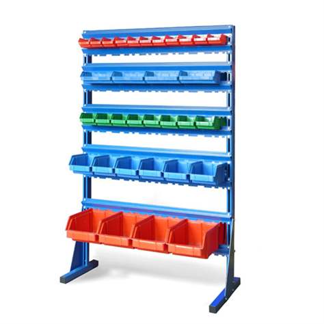 Regal mit Sichtlagerkästen TechBox, blaue Konstruktion, B x H: 940x1540 mm, einseitig, Anzahl Kästen: 33 Stk.