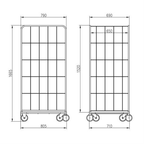 Cărucior cu pereți înalți din sârmă tip grilaj cu 4 pereți laterali, fără polițe, rollcontainer boxcontainer, lxLxH: 700x800x1665 mm - imagine4
