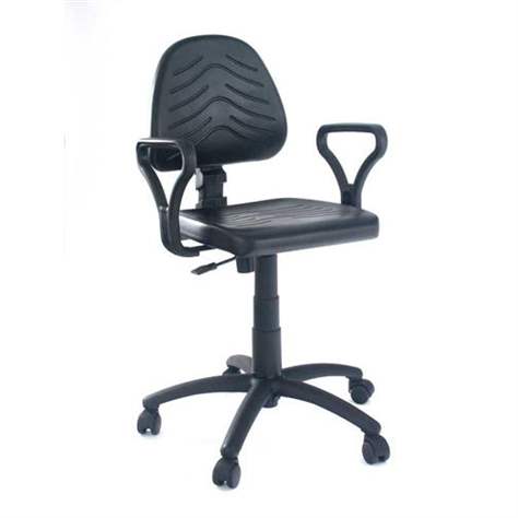 Arbeitsdrehstuhl STANDARD, niedrige Ausführung mit Rollen und Armlehnen.