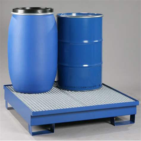 Auffangwanne, Stahl lackiert, mit Gitterrost, 1200 x 1200 mm, blau RAL5010.