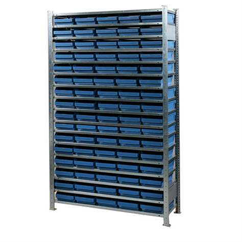 Steckregal CLIP mit Schubladen RackBox, Grund-Modul, H x B x T: 2000x1256x436 mm, Anzahl Schubladen 150 Stk.