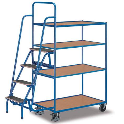 Vychystávací vozík VARIOfit se schůdky, 4 police 1000x600 mm, výška 1900 mm - Cordes - obrázek3