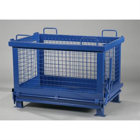 Klappbodenbehälter mit Gitterwänden, Volumen 1000 l, Traglast 1000 kg, LxBxH: 1500x1080x970 mm, Farbe Blau RAL5010