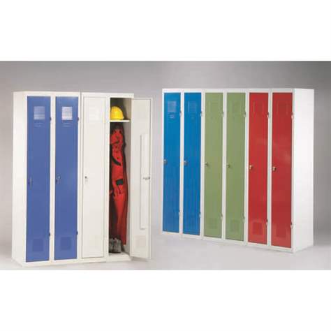 Dulap metalic de vestiar, 2 uși, 2 x 300 mm, livrabil demontat, corp gri RAL7035, uși albastre RAL5005, zăvor rotativ - Kovona Lysa nad Labem - imagine2