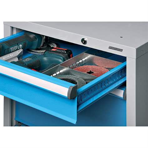 Werkzeugschrank mit Schubladen, 9 B Farbe 731 mm, blau T: 753 x x Schublade, x x x H EMPORO 1215 RAL5012 