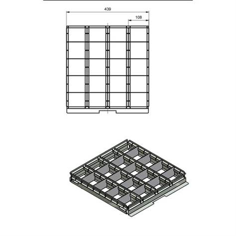 Separator organizator pentru sertare 4 x 5, înălțime 110 mm, ajustabil, zincat - Malow
