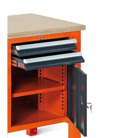 Werkstatt-Tisch TECHNO Light, Breite 1245 mm, 4 Schubladen, 2 Schränke, Farbe orange RAL2004/anthrazit RAL7016. - Malow - Bild5
