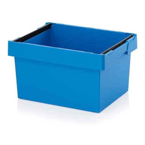 Plastová přepravka pro distribuci bez víka, se stohovacími třmeny, 400 x 300 x 220 mm